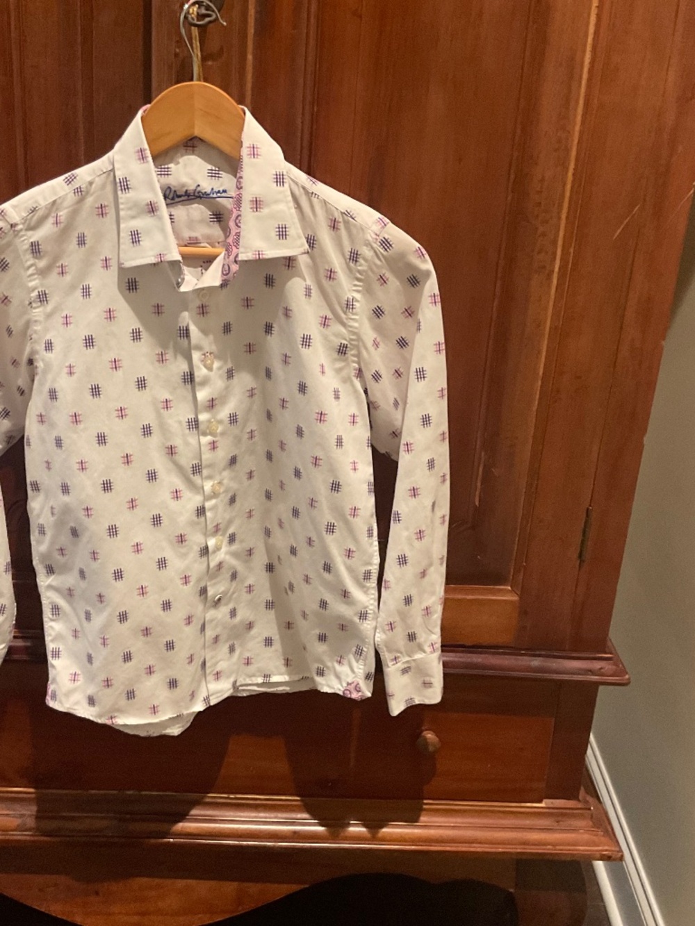 Robert Graham Boys Pattern Button -Up  Cotton Shirt , White/Pink, Size XL
